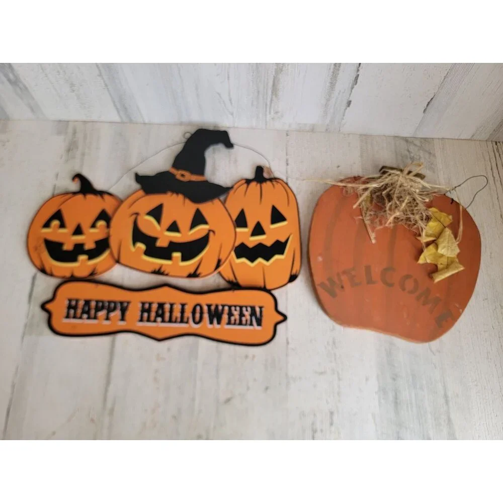Happy Halloween set pumpkin witch hanging sign decor figure